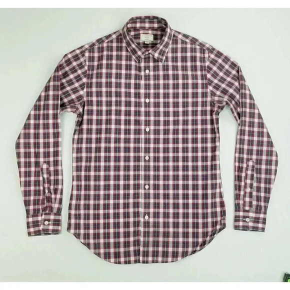 Club Monaco Slim Fit Small Men's Red White Blue Check Long Sleeve Cotton Shirt - Picture 1 of 10